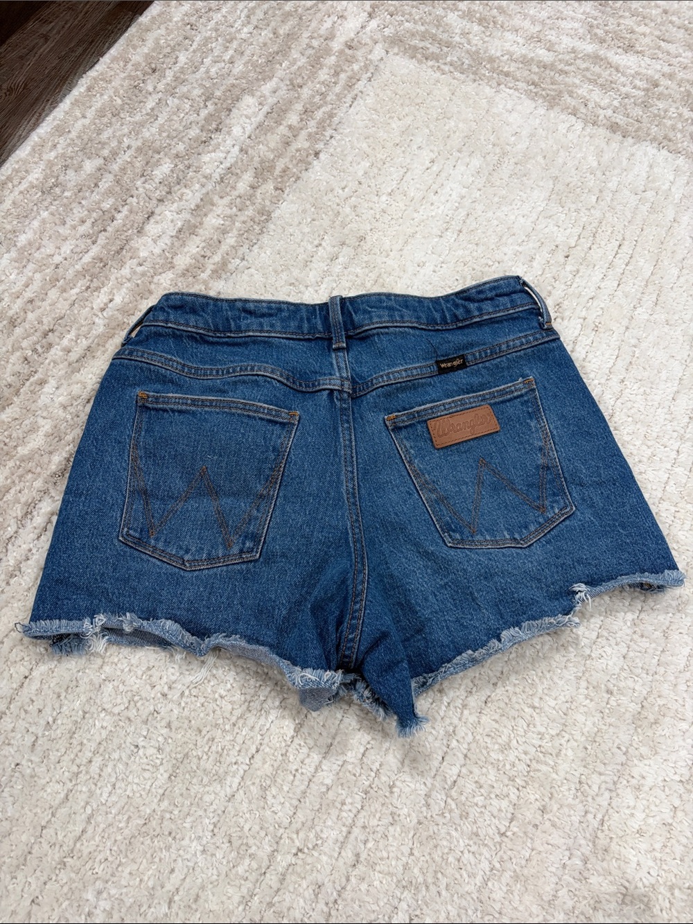 Wrangler Blue Distressed Denim Jean Shorts - Picture 3 of 4